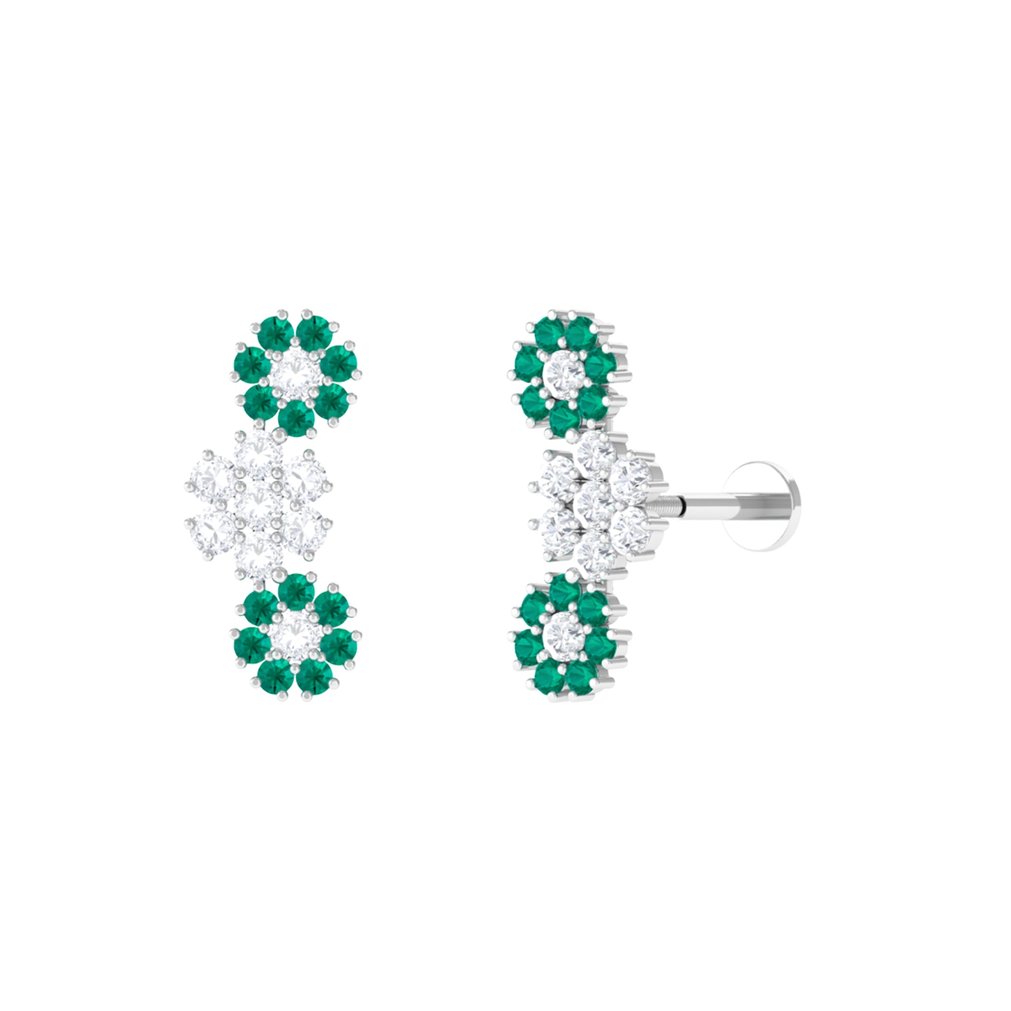 Sparkanite Jewels-Moissanite Flower Crawler Earring with Emerald