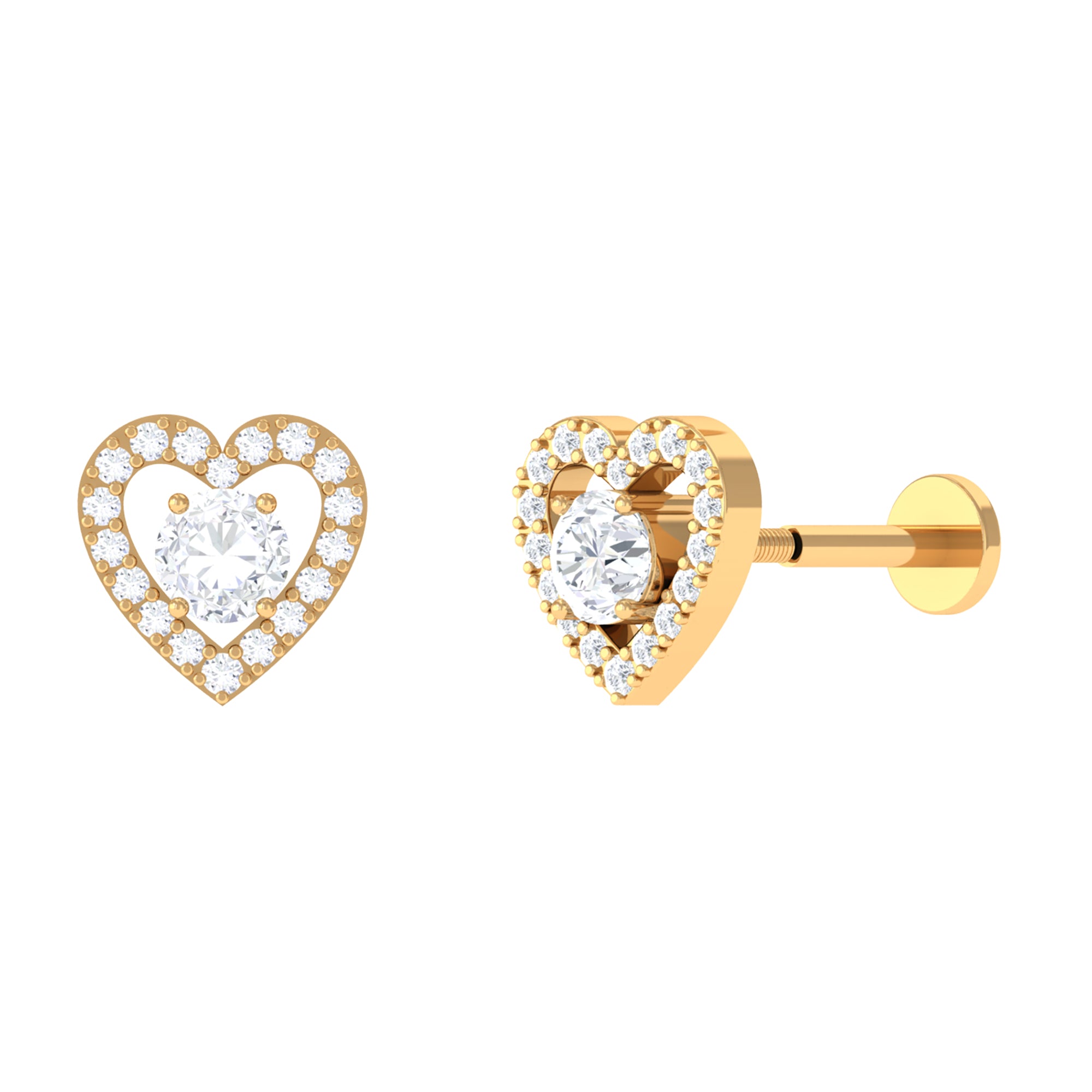 Moissanite Heart Earring for Helix Piercing D-VS1 - Sparkanite Jewels