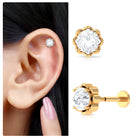 Round Moissanite Solitaire Cartilage Earring D-VS1 - Sparkanite Jewels