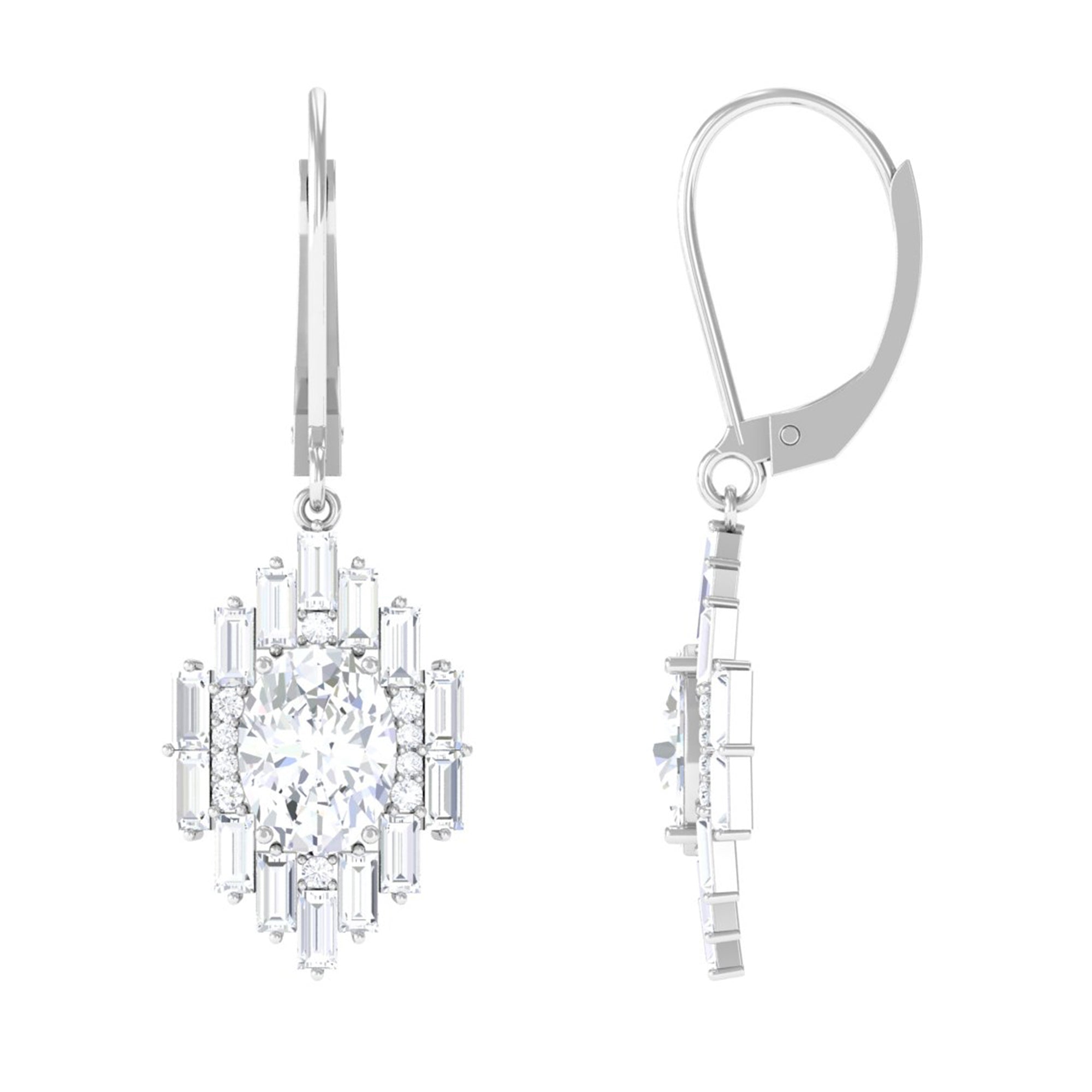Sparkanite Jewels-Cluster Moissanite Drop Earrings with Lever Back Closure