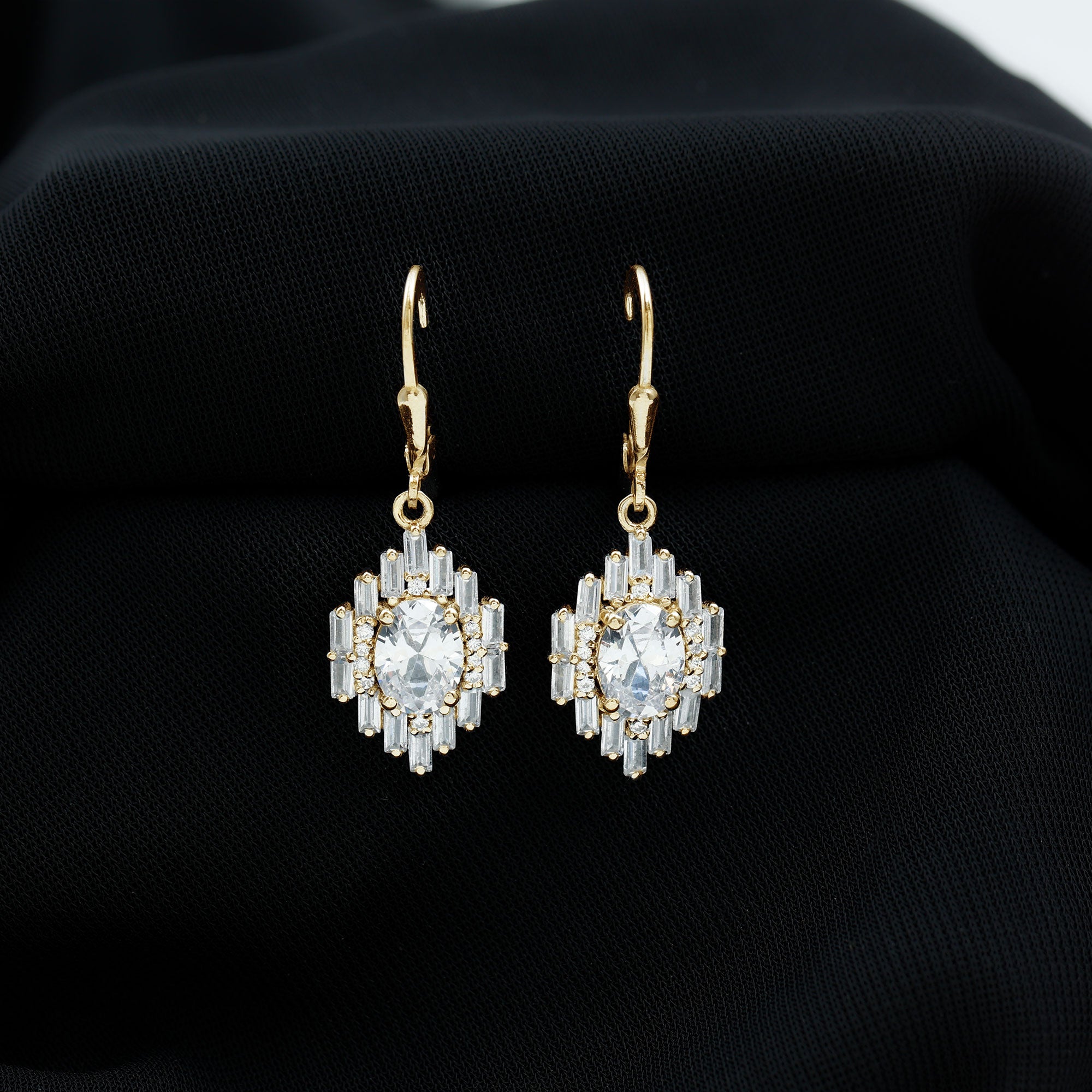 Sparkanite Jewels-Cluster Moissanite Drop Earrings with Lever Back Closure