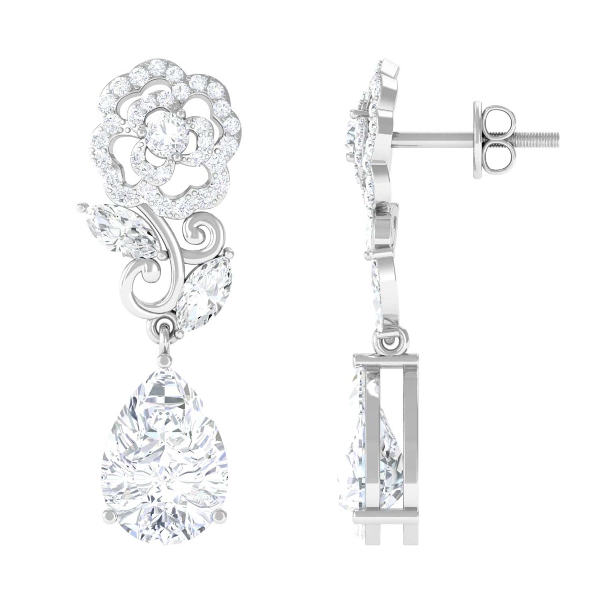 Sparkanite Jewels-Flower Inspired Moissanite Bridal Dangle Earrings
