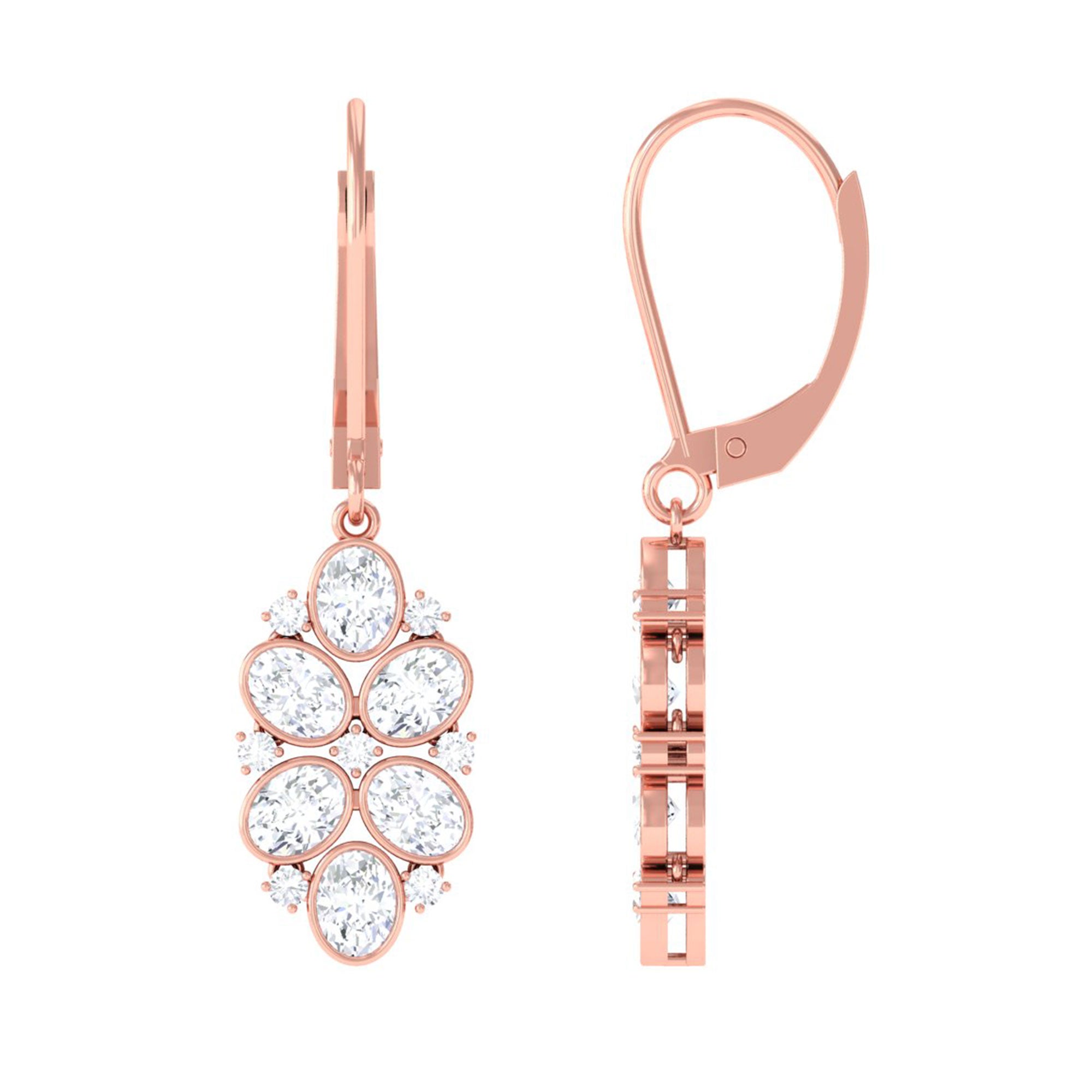 Sparkanite Jewels-Designer Oval Shape Moissanite Cluster Drop Earrings