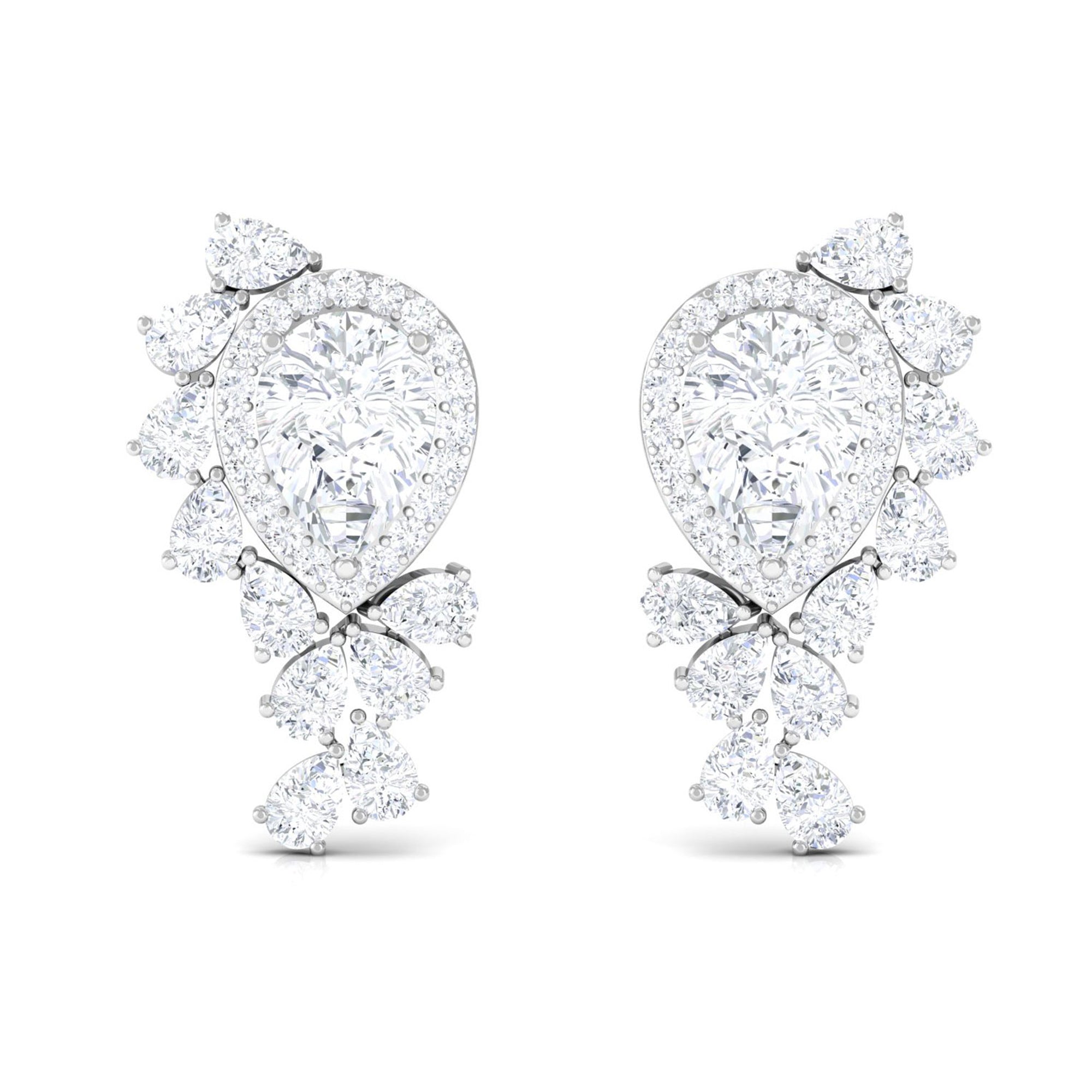 Pear Shape Moissanite Cluster Cocktail Stud Earrings D-VS1 - Sparkanite Jewels