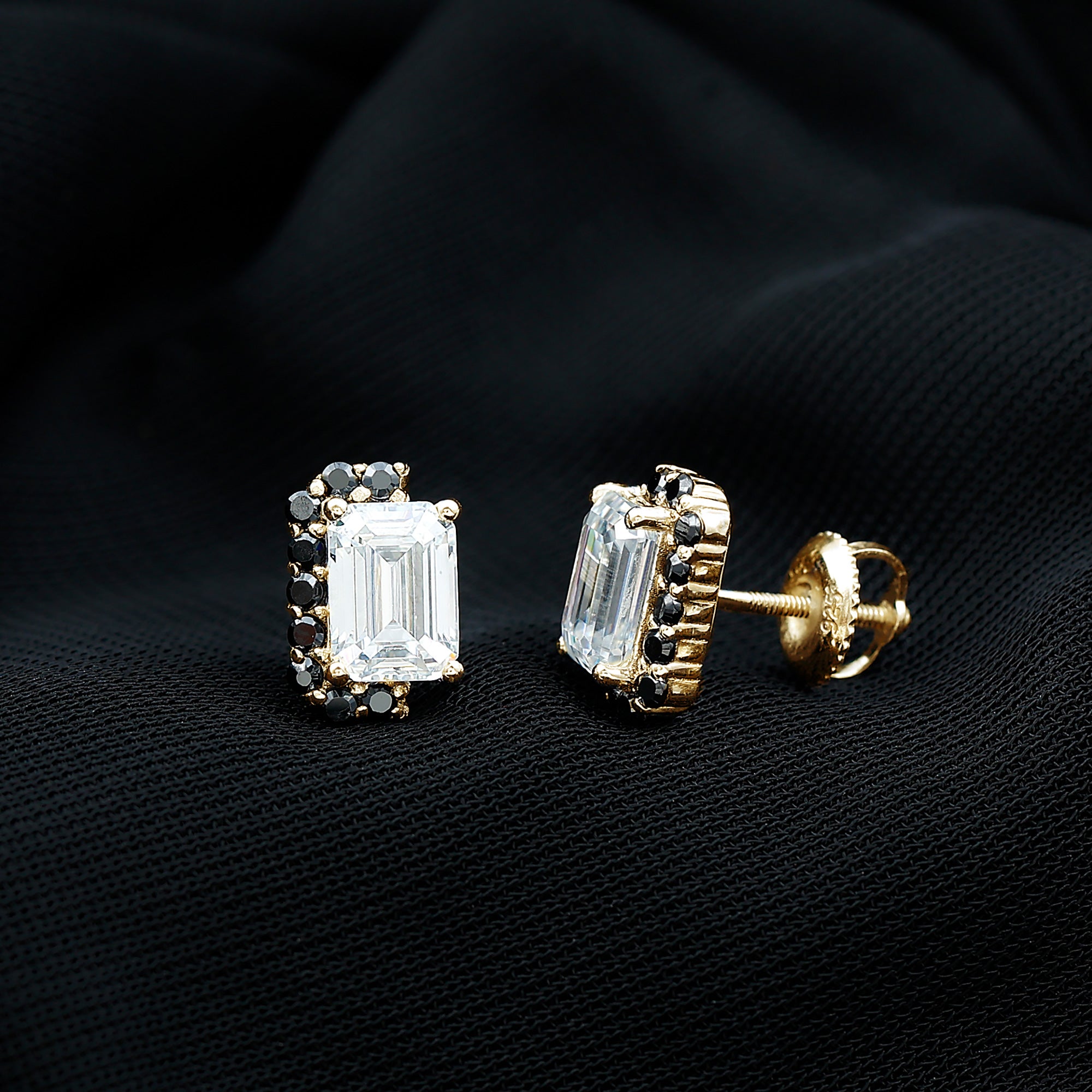 Emerald Cut Moissanite Stud Earrings with Lab Grown Black Diamond D-VS1 - Sparkanite Jewels