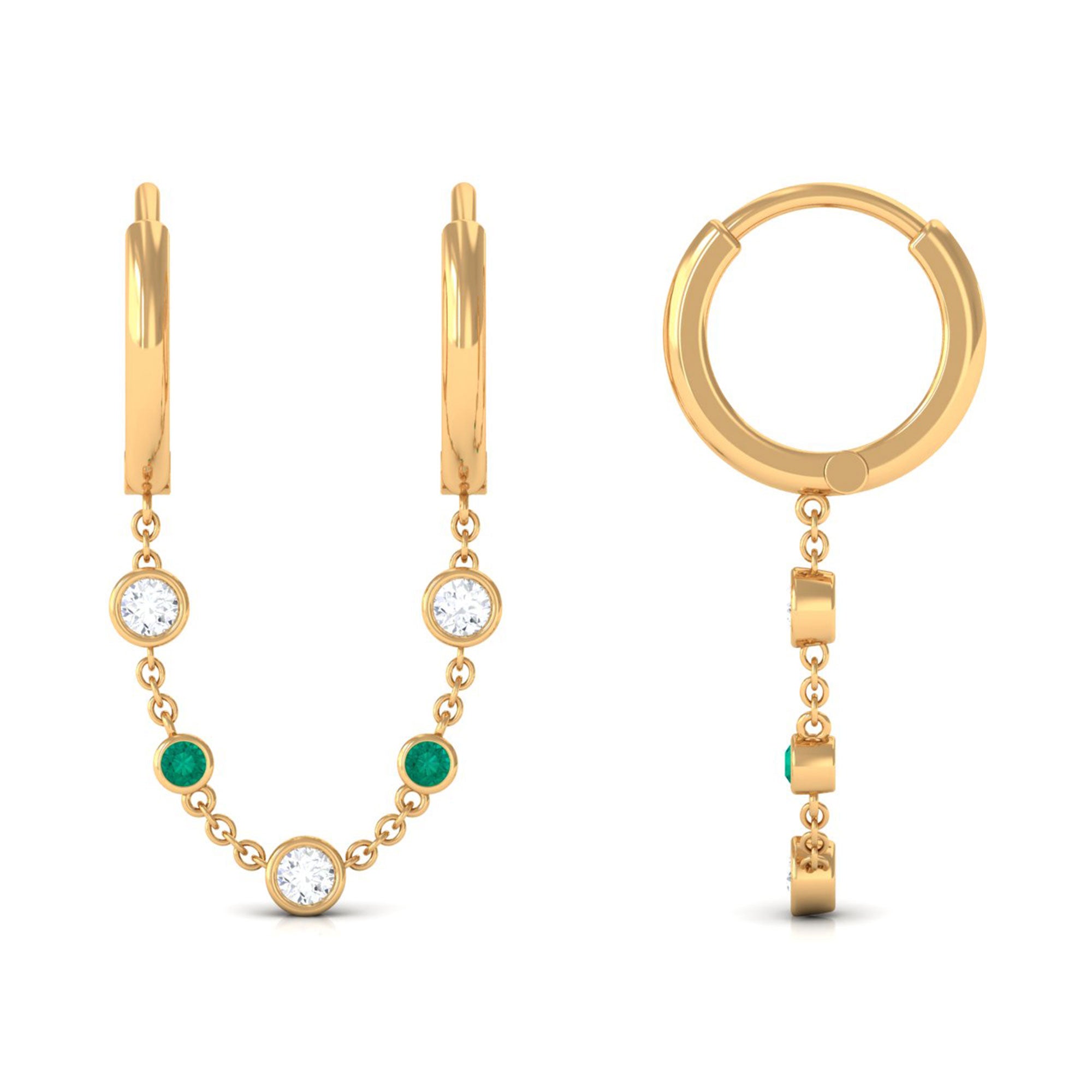 Certified Moissanite Chain Hoop Earrings with Emerald D-VS1 - Sparkanite Jewels