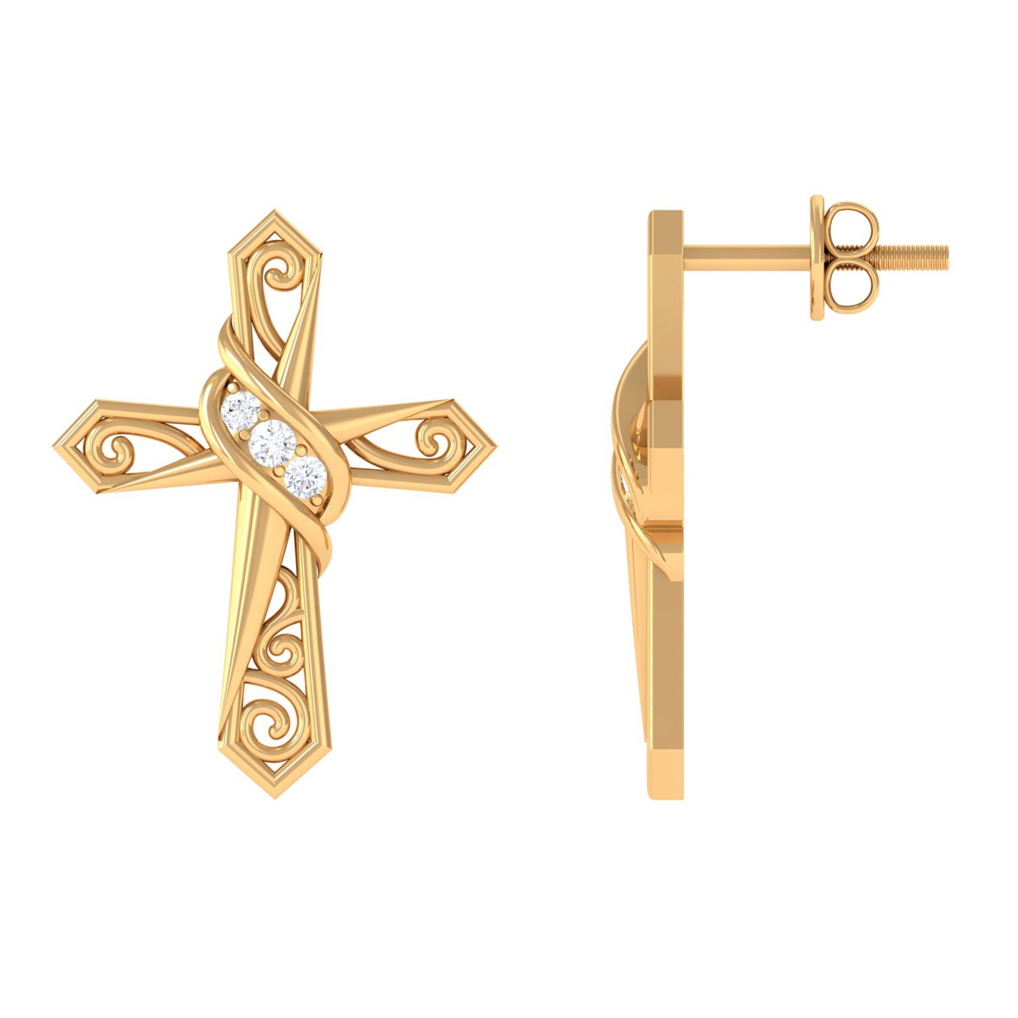 Vintage Inspired Moissanite Cross Stud Earrings D-VS1 - Sparkanite Jewels
