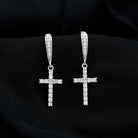 Minimal Cross Dangle Earrings with Certified Moissanite D-VS1 - Sparkanite Jewels