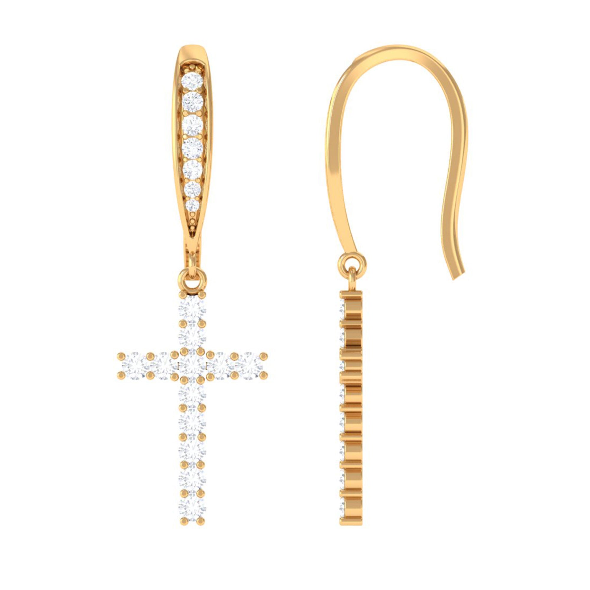 Minimal Cross Dangle Earrings with Certified Moissanite D-VS1 - Sparkanite Jewels