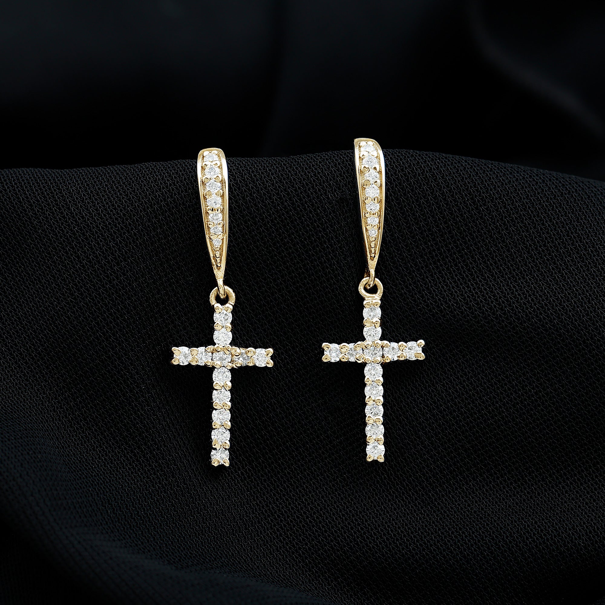 Sparkanite Jewels-Minimal Cross Dangle Earrings with Certified Moissanite