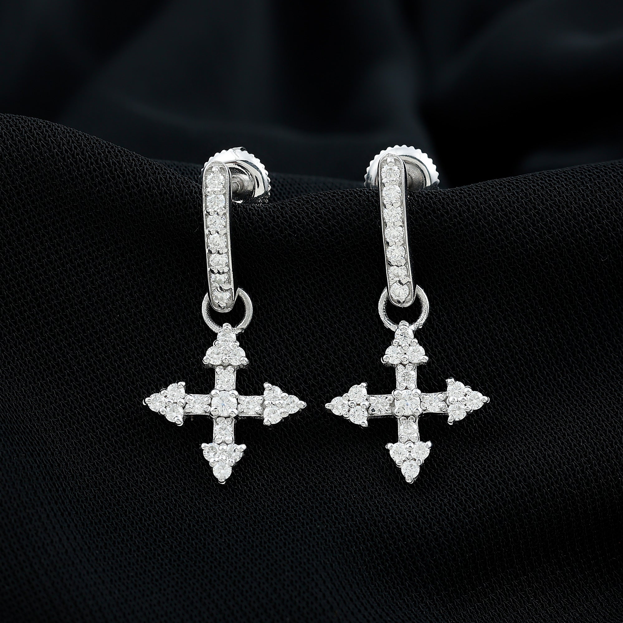 Sparkanite Jewels-Minimal Cross Drop Earrings with Certified Moissanite