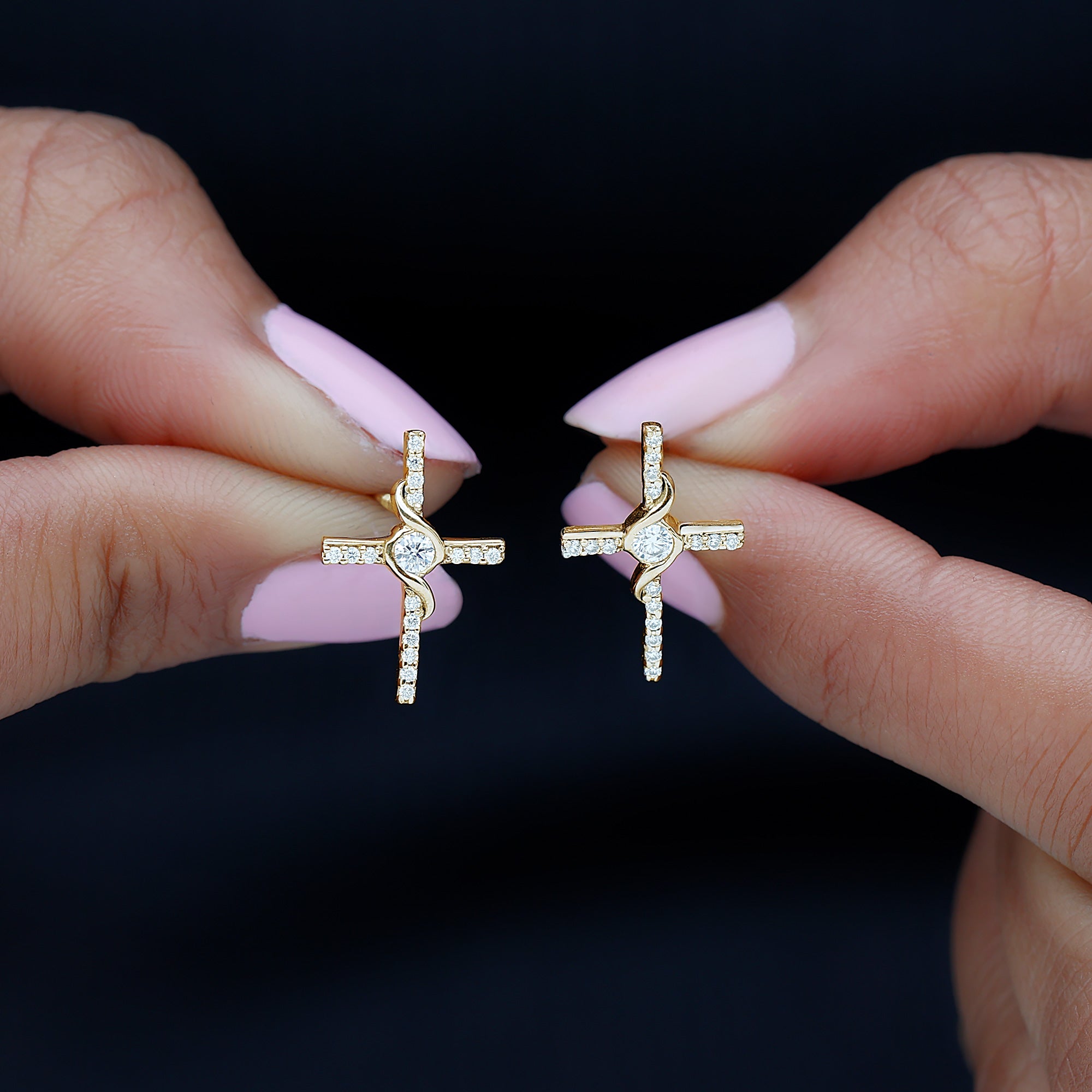 Certified Moissanite Cross Stud Earrings D-VS1 - Sparkanite Jewels
