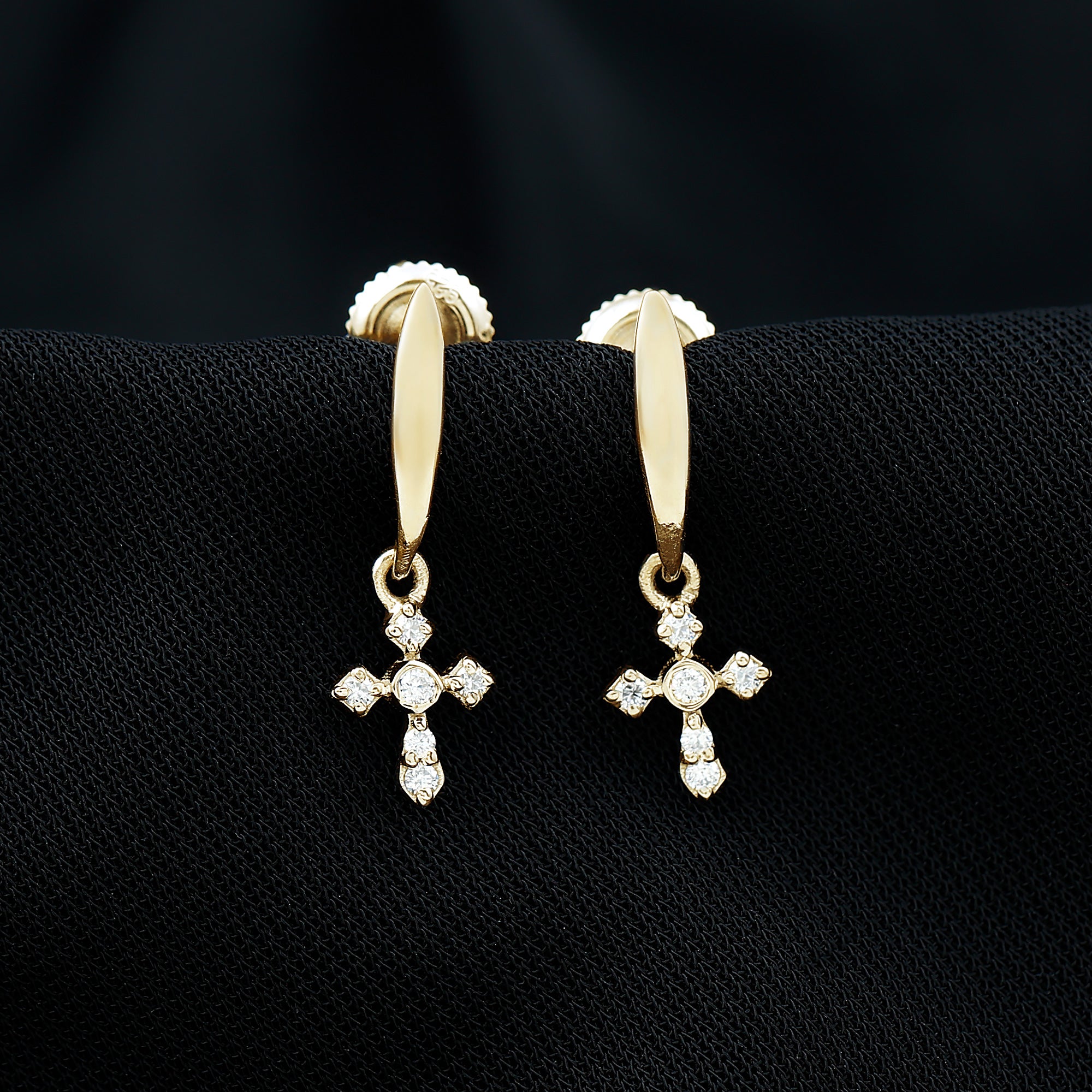 Minimal Certified Moissanite Cross Drop Earrings D-VS1 - Sparkanite Jewels