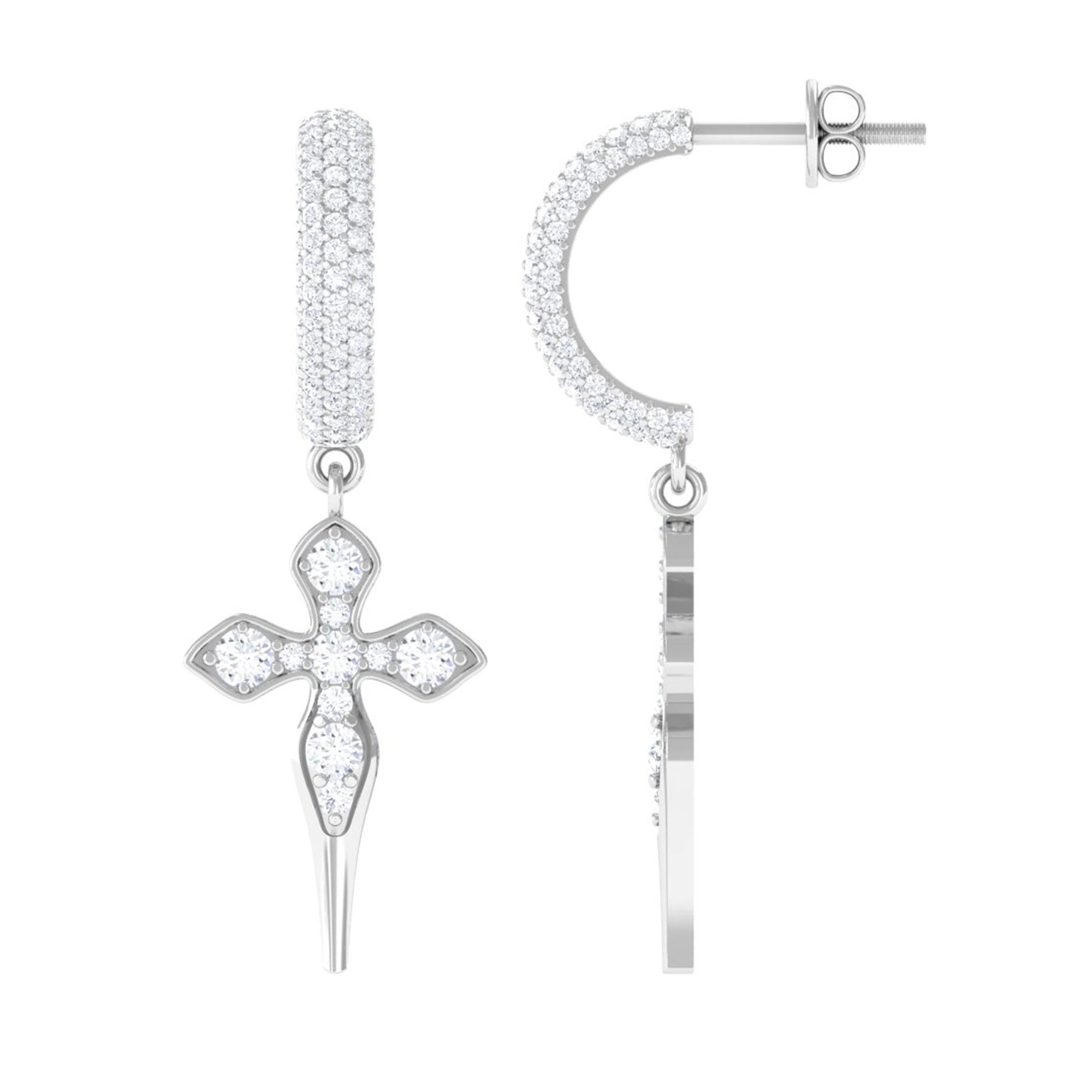 Sparkanite Jewels-Certified Moissanite Vintage Inspired Cross Drop Earrings