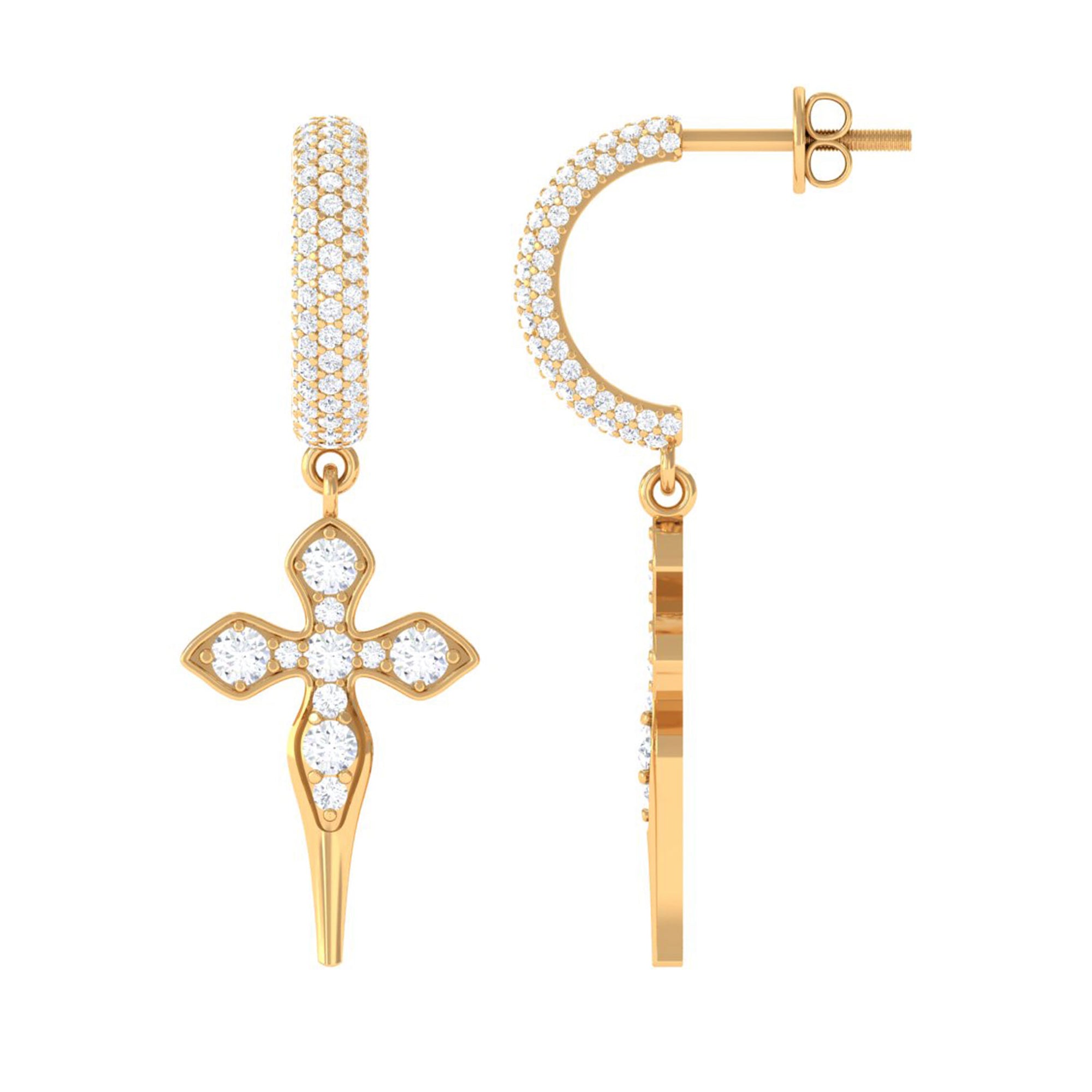 Sparkanite Jewels-Certified Moissanite Vintage Inspired Cross Drop Earrings