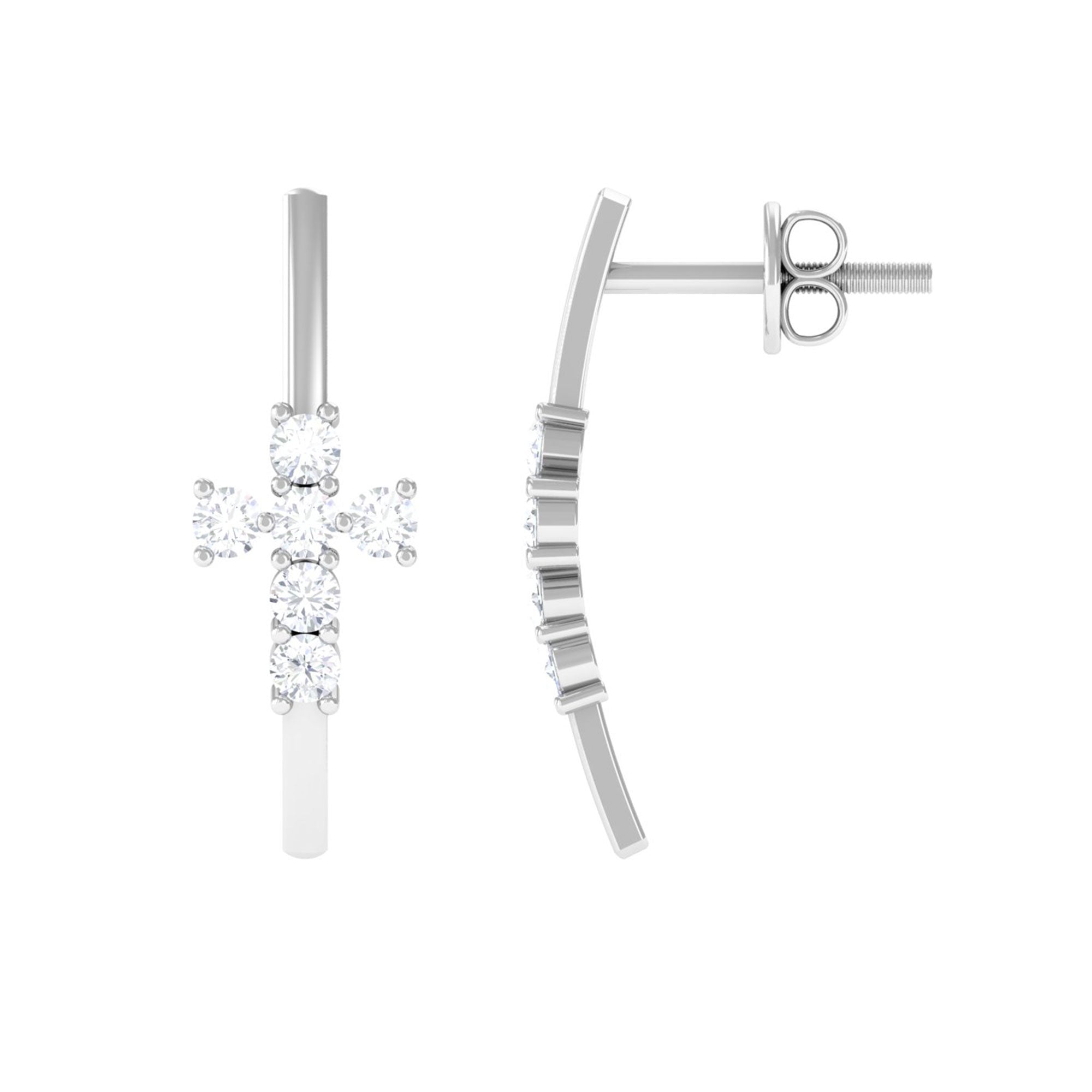 Sparkanite Jewels-Minimal Cross Stud Earrings with Certified Moissanite