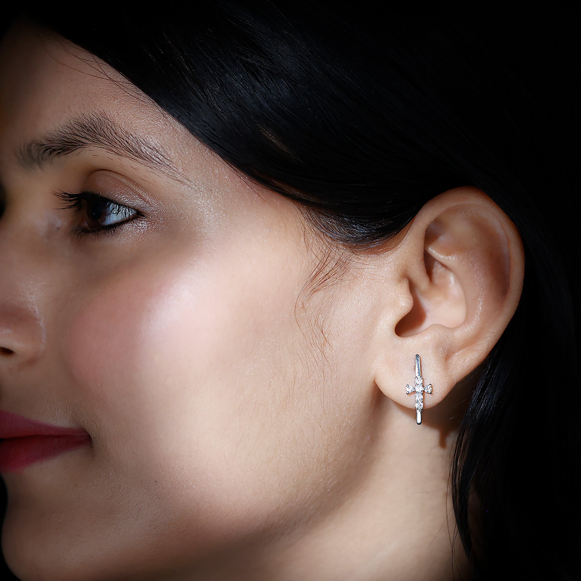 Minimal Cross Stud Earrings with Certified Moissanite D-VS1 - Sparkanite Jewels
