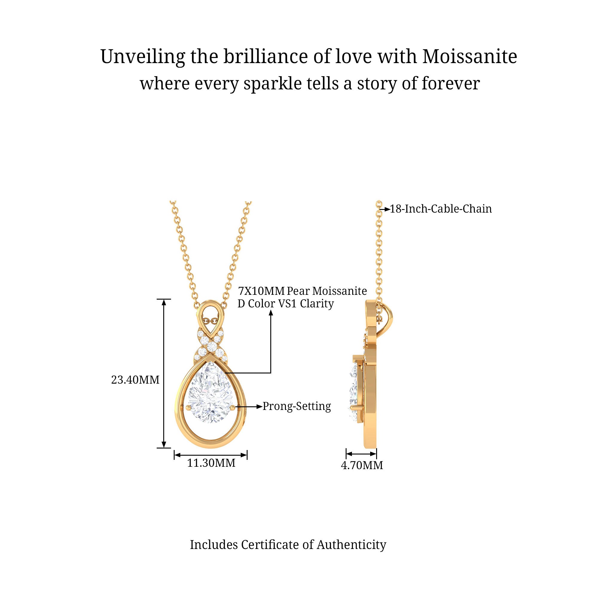 Certified Moissanite Teardrop Pendant Necklace D-VS1 7X10 MM - Sparkanite Jewels