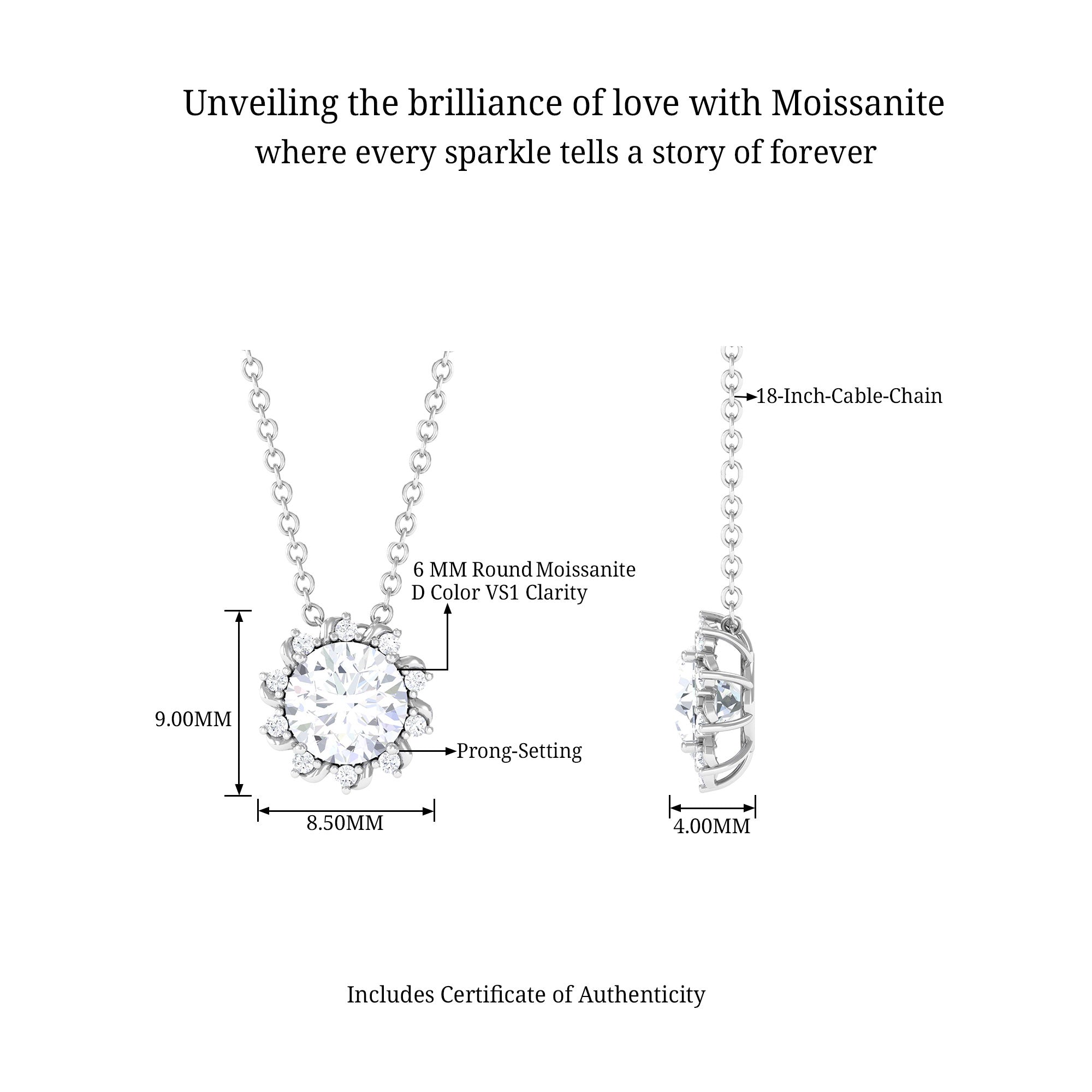 Classic Moissanite Starburst Pendant D-VS1 6 MM - Sparkanite Jewels