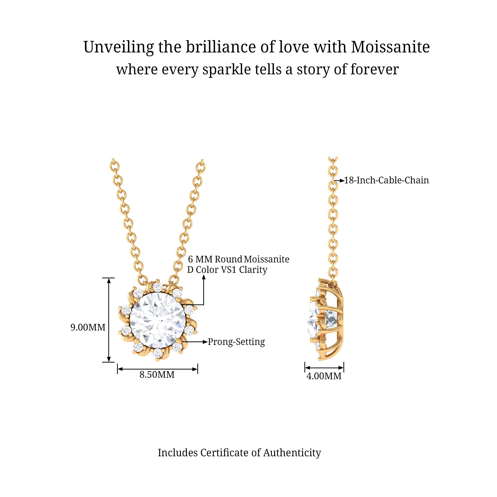 Classic Moissanite Starburst Pendant D-VS1 6 MM - Sparkanite Jewels