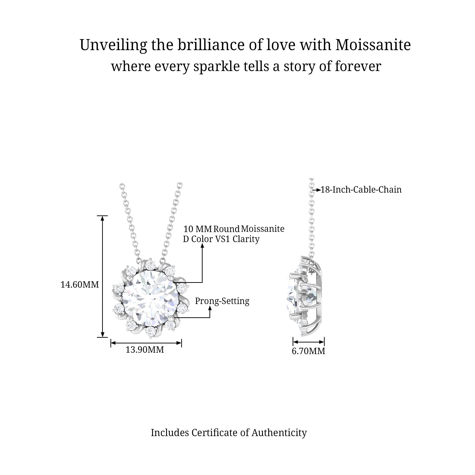 Classic Moissanite Starburst Pendant D-VS1 10 MM - Sparkanite Jewels