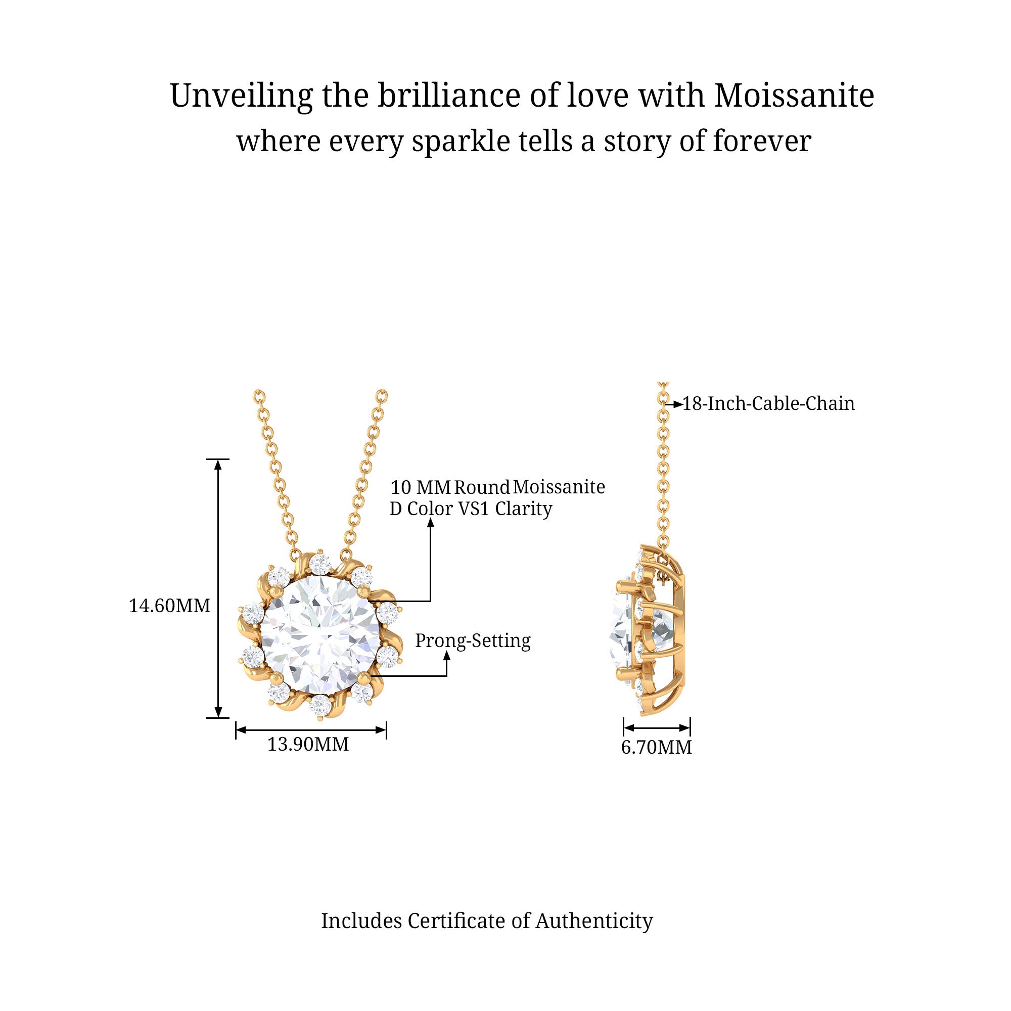 Classic Moissanite Starburst Pendant D-VS1 10 MM - Sparkanite Jewels