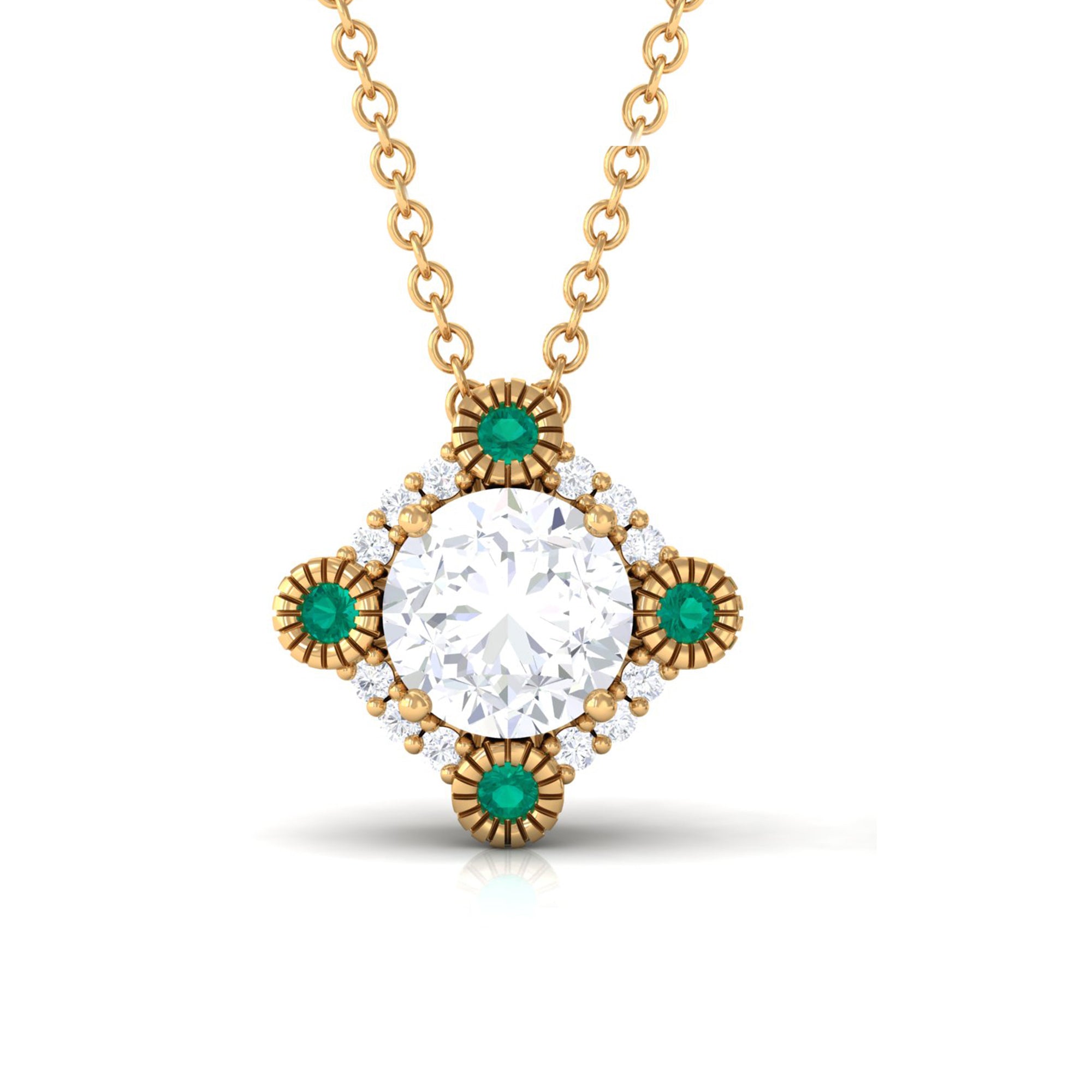 Vintage Inspired Pendant with Moissanite and Emerald D-VS1 6 MM - Sparkanite Jewels