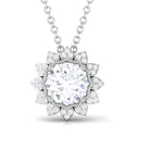 Round Shape Moissanite Floral Inspired Pendant Necklace D-VS1 6 MM - Sparkanite Jewels