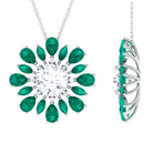 Nature Inspired Moissanite Flower Pendant with Emerald D-VS1 10 MM - Sparkanite Jewels