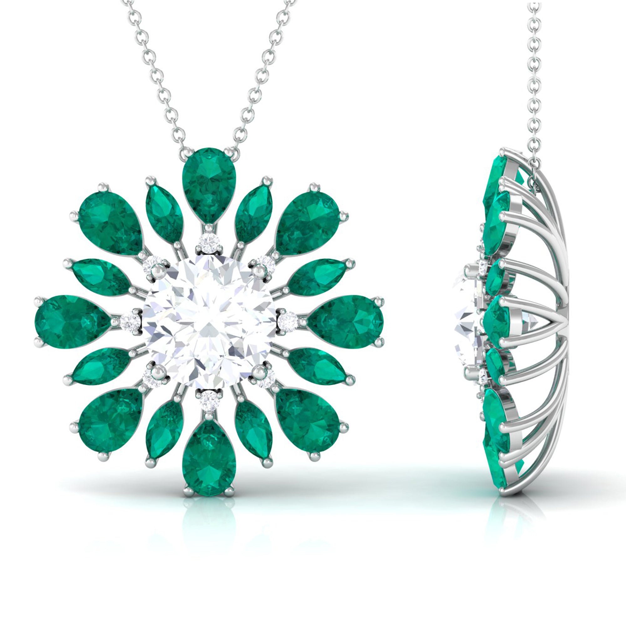 Nature Inspired Moissanite Flower Pendant with Emerald D-VS1 10 MM - Sparkanite Jewels