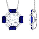 Contemporary Moissanite Pendant Necklace with Blue Sapphire D-VS1 10 MM - Sparkanite Jewels