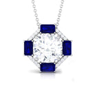 Contemporary Moissanite Pendant Necklace with Blue Sapphire D-VS1 10 MM - Sparkanite Jewels