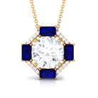 Contemporary Moissanite Pendant Necklace with Blue Sapphire D-VS1 10 MM - Sparkanite Jewels