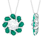 Nature Inspired Floral Pendant Necklace with Moissanite and Emerald D-VS1 10 MM - Sparkanite Jewels