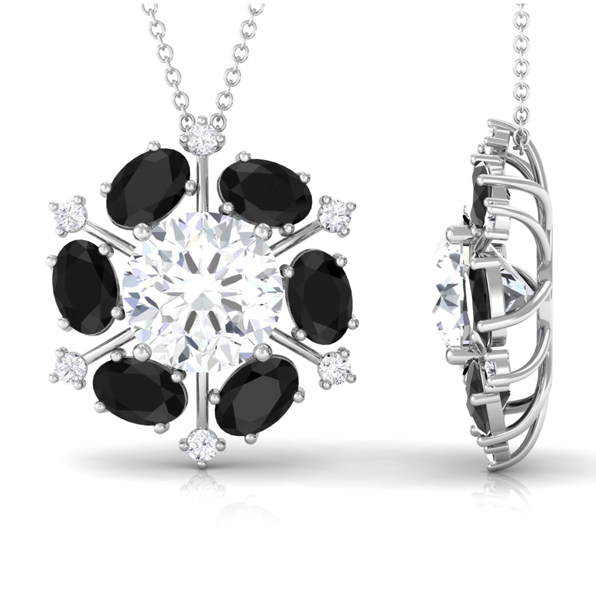 Certified Moissanite Statement Pendant with Black Onyx D-VS1 10 MM - Sparkanite Jewels