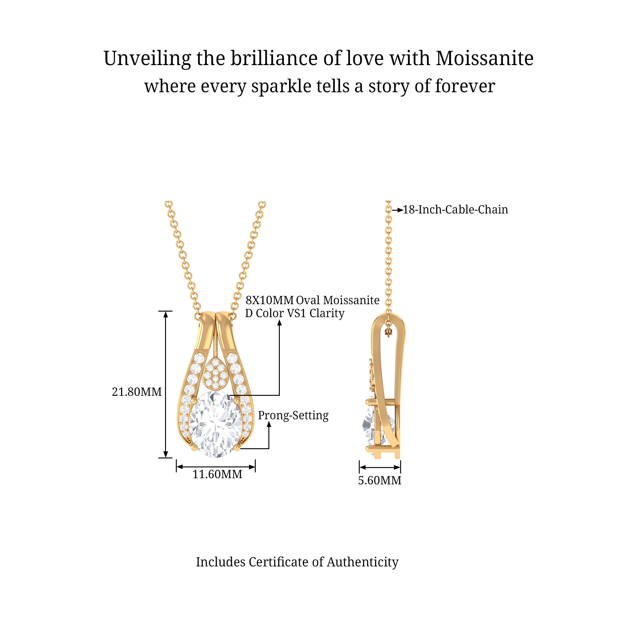 Oval Moissanite Teardrop Pendant Necklace D-VS1 8X10 MM - Sparkanite Jewels