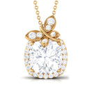 Cushion Cut Moissanite Halo Pendant with Butterfly D-VS1 10 MM - Sparkanite Jewels