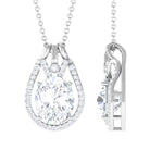 Oval Shape Moissanite Contemporary Teardrop Pendant Necklace D-VS1 8X10 MM - Sparkanite Jewels