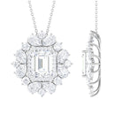 Emerald Cut Moissanite Statement Halo Pendant Necklace D-VS1 8X10 MM - Sparkanite Jewels