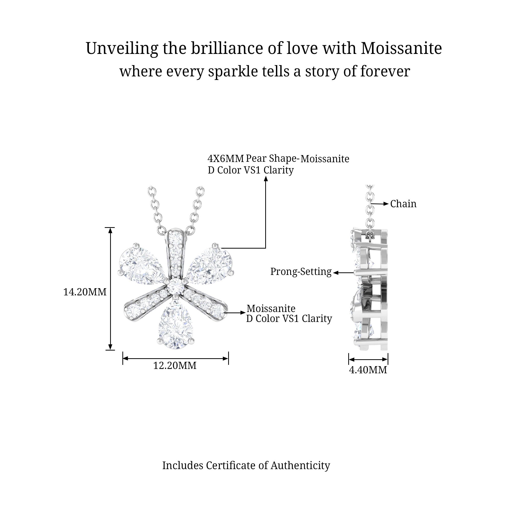 Pear Shape Moissanite Unique Flower Inspired Pendant D-VS1 - Sparkanite Jewels