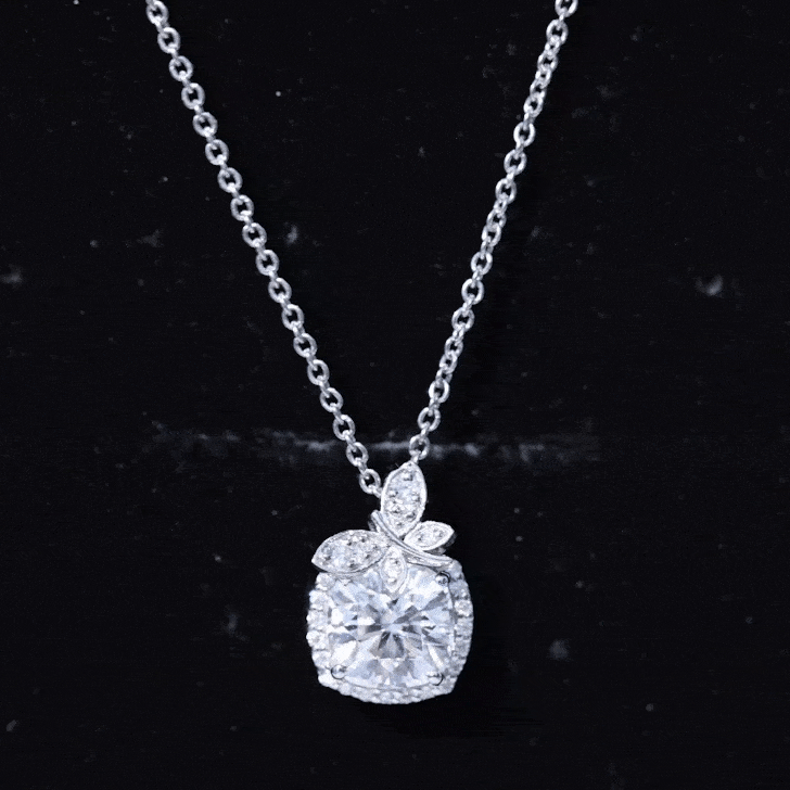 Cushion Cut Moissanite Halo Pendant with Butterfly D-VS1 8 MM - Sparkanite Jewels