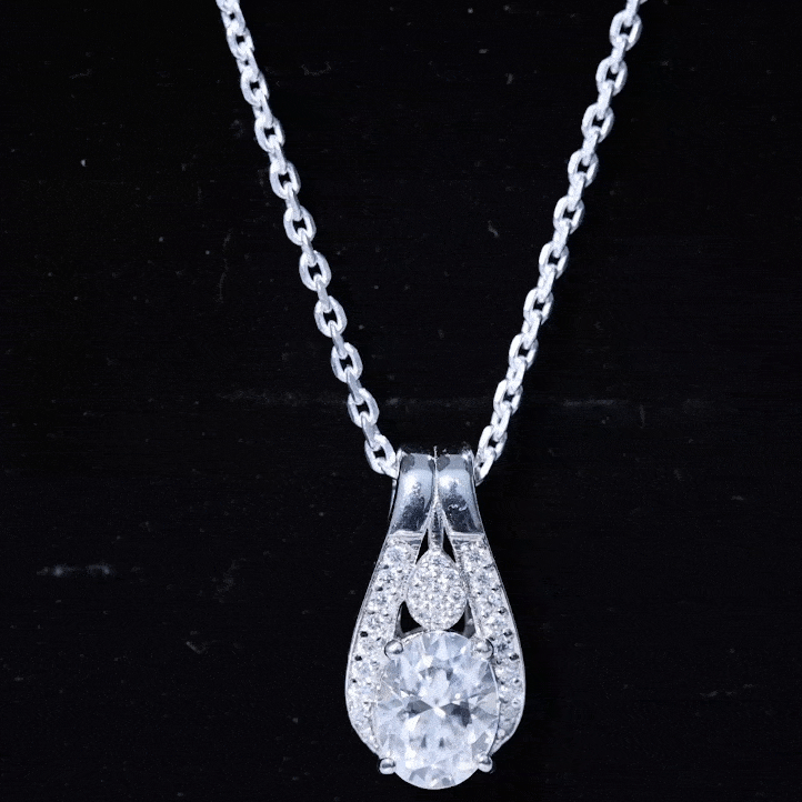 Oval Moissanite Teardrop Pendant Necklace D-VS1 7X9 MM - Sparkanite Jewels