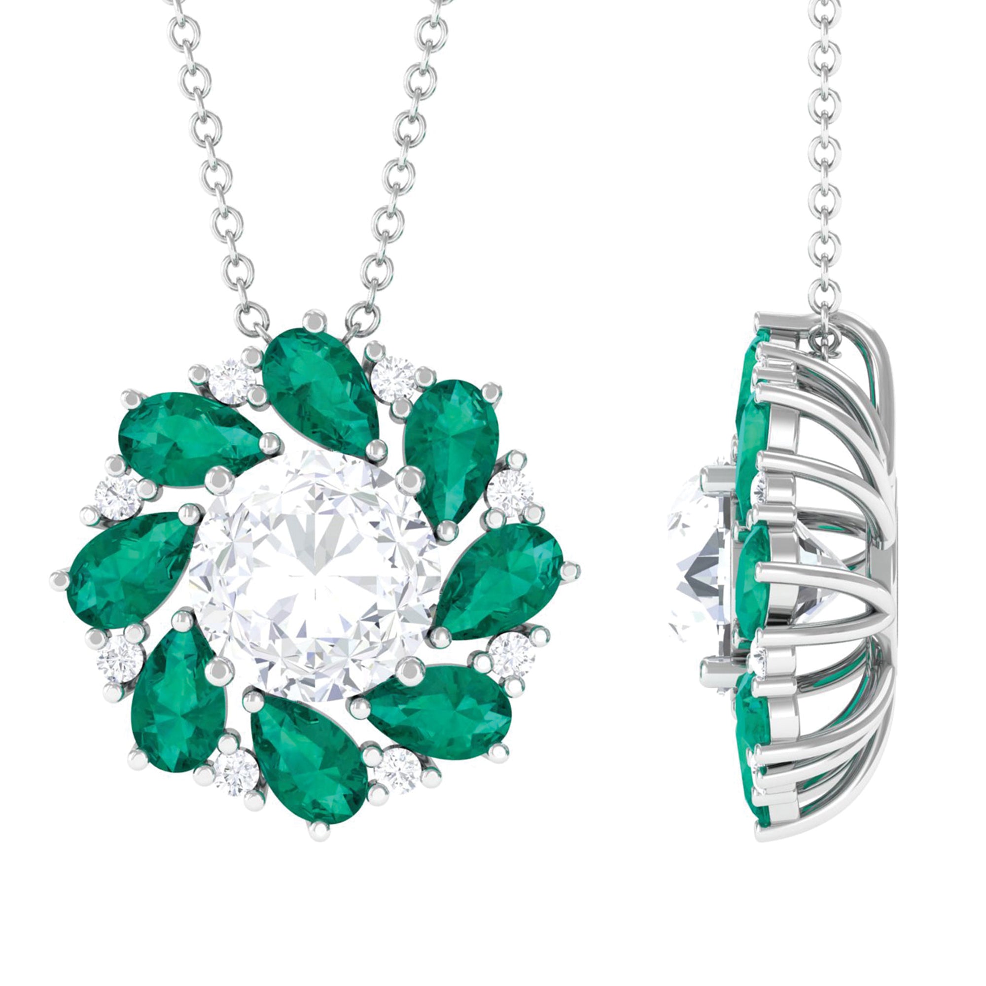 Nature Inspired Floral Pendant Necklace with Moissanite and Emerald D-VS1 8 MM - Sparkanite Jewels