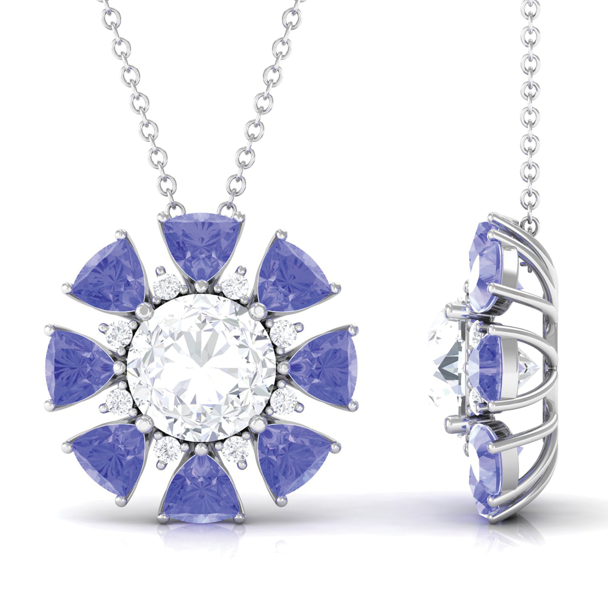 Floral Inspired Pendant Necklace with Moissanite and Tanzanite D-VS1 - Sparkanite Jewels