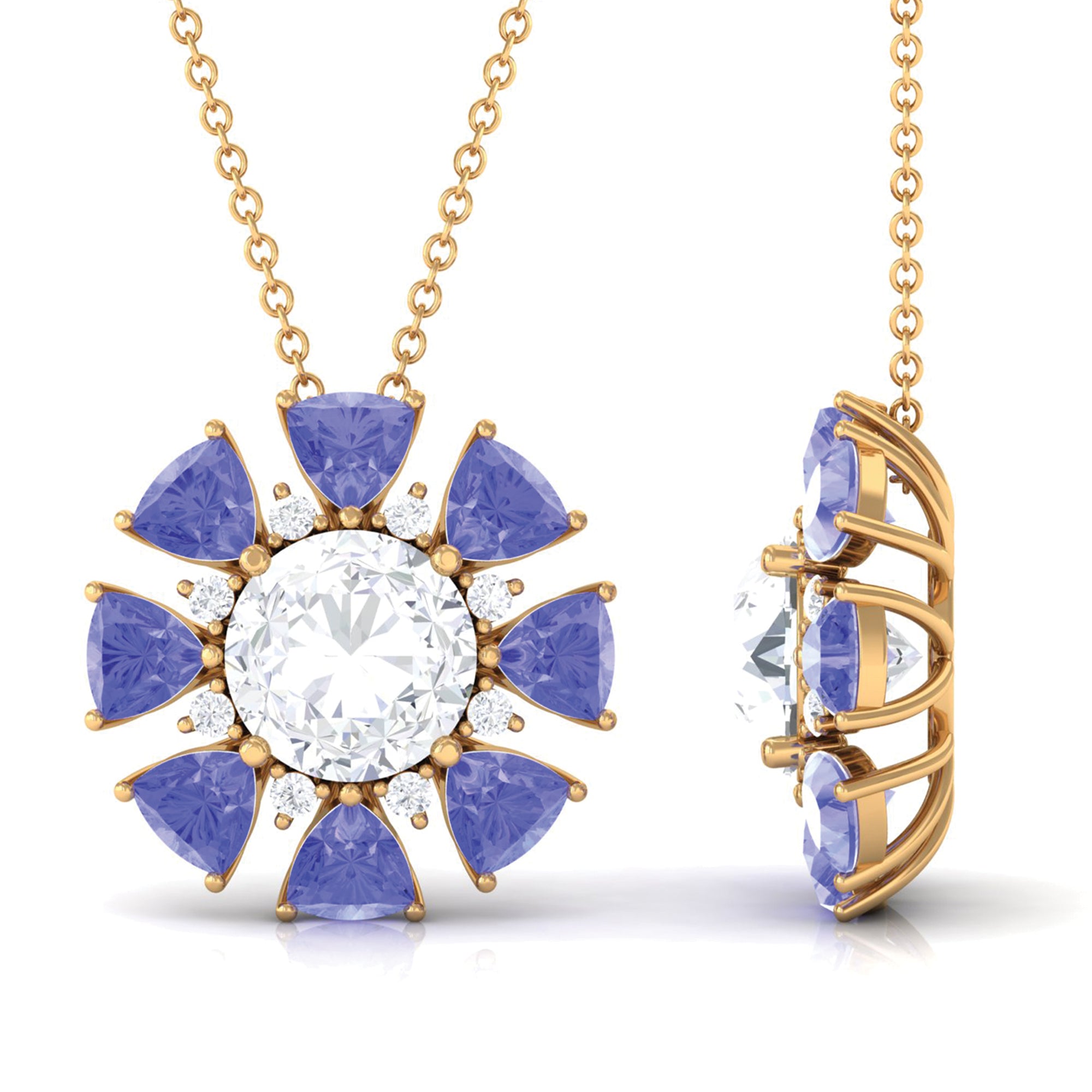 Floral Inspired Pendant Necklace with Moissanite and Tanzanite D-VS1 - Sparkanite Jewels