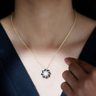 Round Moissanite Designer Floral Inspired Pendant with London Blue Topaz D-VS1 8 MM - Sparkanite Jewels