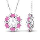 Certified Moissanite Pendant Necklace with Pink Sapphire Halo D-VS1 - Sparkanite Jewels