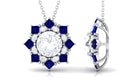 Round Moissanite Pendant with Blue Sapphire Halo - Sparkanite Jewels