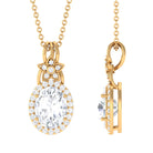 Vintage Inspired Moissanite Halo Pendant Necklace D-VS1 7X9 MM - Sparkanite Jewels