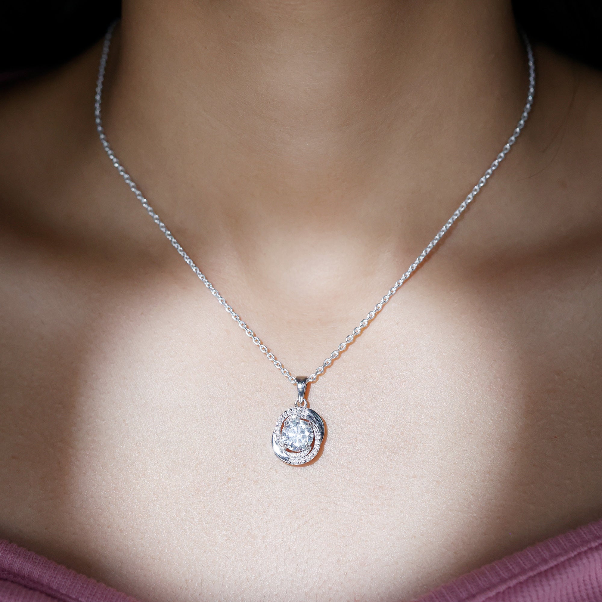 Classic Moissanite Swirl Pendant Necklace D-VS1 8 MM - Sparkanite Jewels